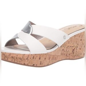 Circus Sam Edelman white & silver cork wedge sandal slides size 6.5
